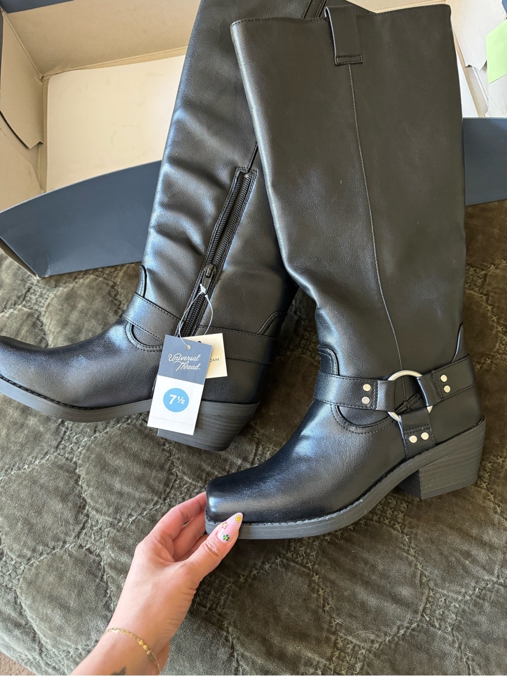 Universal Thread Black Tall Heeled Moto Boots